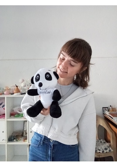 "seni Seviyorum" Tişörtlü Sevimli Peluş Panda 25 Cm Beyaz - Siyah - Gri