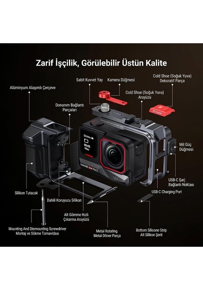 Insta360 Ace Pro 2 İle Uyumlu Quick Release Cnc Cage Dj10