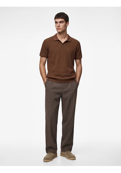 Koton Regular Fit Kısa Kollu Pamuklu Fitilli Polo Yaka Tişört Kahverengi 6sam10069mk Kahverengi