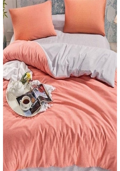 More Home Tek  Kişilik Yorgan Kılıfı + Yastık Kılıfı  Somon Gri
