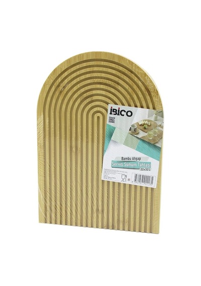 Yarım Daire Çift Taraflı Düz - Kanallı Ahşap Bambu Sunum Tepsi 22x32cm 5468 Çok Renkli