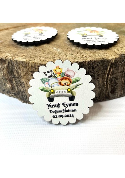 Mr. Home Safari Konseptli Uv Baskılı Doğum Hatırası Ahşap Magnet