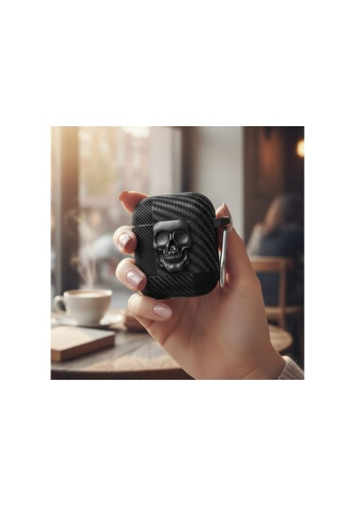 Apple Airpods 2/1. Nesil Kılıf Güvenli Kilitli Kuru Kafa Karbon Koyu Gri