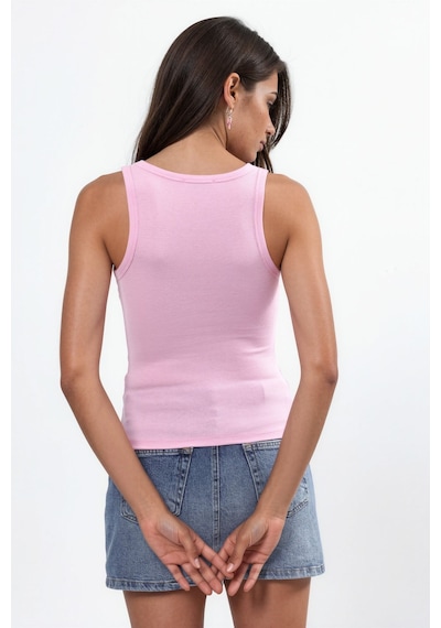 Hiccup Busem V Yaka Ribanalı Tank Top Toz Pembe