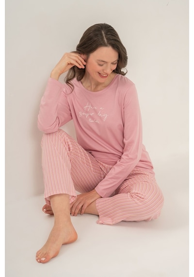 Pierre Cardin Kadın Have A Super Day Pembe Uzun Kol Pijama Takım Pc9294-s-v1 Pc9294-s-v1