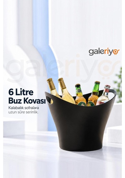 Galeriyo 6 Lt. İçecek Ve Buz Kovası Taşınabilir Sıyah Siyah