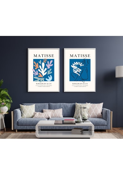 Mavinin Büyüsü Matisse Duvar Tablosu Çerçeveli 2'li Set Siyah Renk 21 X 30 Boyut/ebat