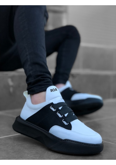 Ba0160 Bantlı Erkek Yüksek Taban Beyaz Siyah Spor Ayakkabı