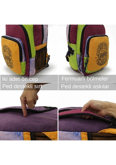 Old Cotton 5017 Turuncu Bordo Sırt Okul 15.6 İnch Laptop Çantası Turuncu - Kırmızı