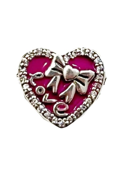 Love Yazılı Kurdeleli Taşlı Kalp Charm Gümüş 89288073