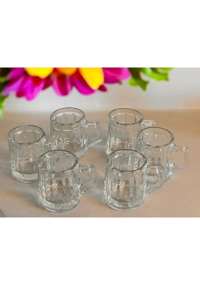 6 Lı Kulplu Shot Cam Bardak, Çap: 4 Cm Yükseklik: 5 Cm, 35 Ml Şeffaf