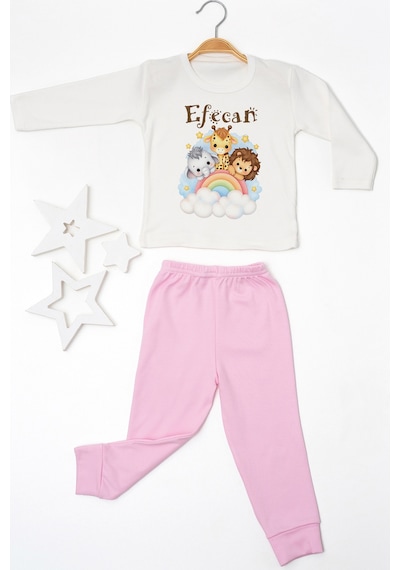 Pia Baby İsme Özel Erkek Çocuk Pijama Takımı %100 Pamuk Penye İsim Baskılı Kişiye Özel Çocuk Pijaması 10442p14pi Krem