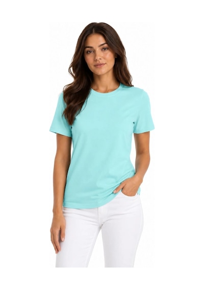 Novalisse Kadın T-shirt Bisiklet Yaka Slim Fit Likralı Tişört Günlük Basic Body - Turkuaz Çoklu Renk