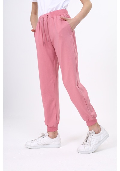 Toontoy Kız Çocuk Baskılı Beli Paçası Ribanalı Cepli Basic Jogger Eşofman Altı 2 İplik Gül Kurusu