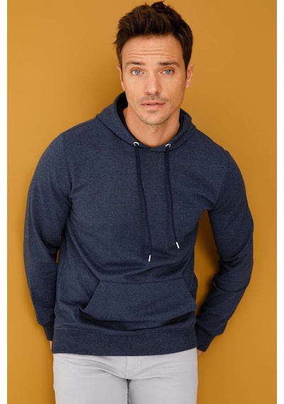 Igs İgs Erkek İndigo Modernfıt / Ekstra Dar Kalıp Kapşonlu Fermuarsız Sweatshirt İndigo