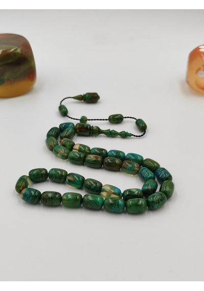 Altuntaşaksesuar Usta İşcilikli Yeşil Hareli Kehribar Tesbih 8 12 Mm Kapsül Kesim Takımlı Sistemli Yeşil