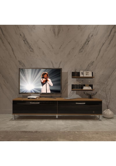Decoraktiv Eko 4 Slm Std Krom Ayaklı Tv Ünitesi Tv Sehpası Ceviz - Siyah