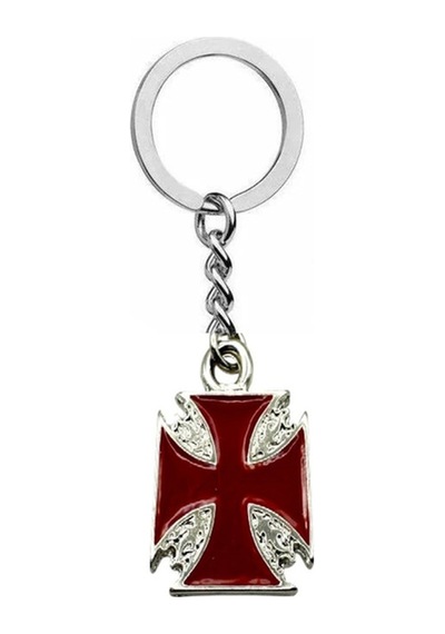 Kırmızı Kare Detaylı Haç Figürlü Metal Anahtarlık Unisex Gotik & Vintage Aksesuar