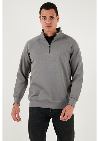 Buratti Pamuklu Relaxed Fit Yarım Fermuarlı Dik Yaka Erkek Sweat 5901232 Açık Haki