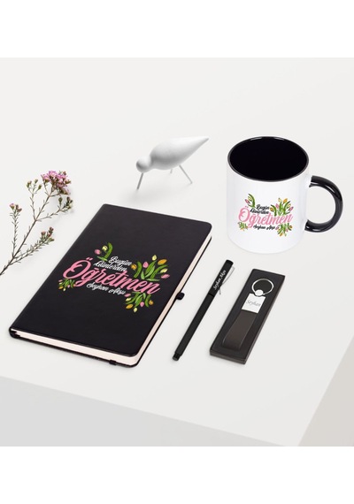 Kişiye Özel Bugün Günlerden Öğretmen Temalı Siyah Defter Kalem An N11.1501