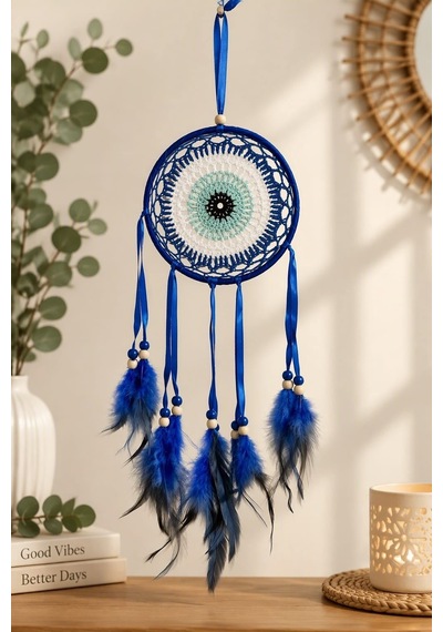 Motifli Düş Kapanı Rüya Kapanı Dream Catcher Mavi Tüylü Bohem Duvar Süsü Bohem El Yapımı Düş Kapanı 53328104