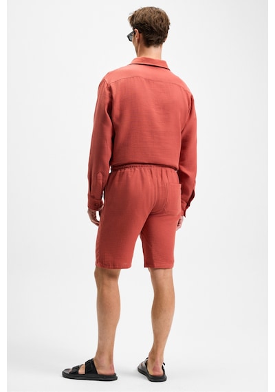 Grimelange Jens Erkek %100 Pamuk Müslin Kumaş Yanları Cepli Slim Fit Dar Kesim Kiremit Rengi Şort