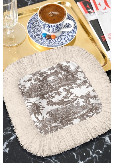Klasik Fransız Stil Püsküllü Sunum Peçetesi - Vintage Country Rustik Bardak Altlığı Sunum Mendili Çok Renkli