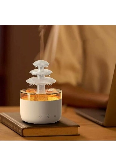 3 Katlı Şelale Yağmur Tasarımlı Ultrasonik Aroma Difüzör 6 Renk Led Işıklı Hava Nemlendirici