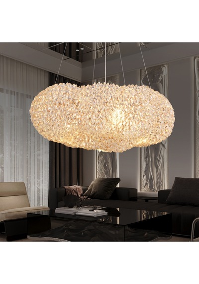 Pansy 50 Lik Bulut Gold Kaplamalı Modern Tasarım Salon Kristal Sarkıt Avize