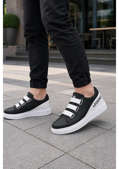 Mevese Mirox Erkek Bağcıksız 3 Bant Lastikli Günlük Sneaker Ayakkabı - Siyah Beyaz