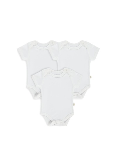 Civil Baby 3'lü Çıtçıtlı Badi Seti Pamuklu Kısa Kol Ribana Bebek Atlet Badi - Beyaz