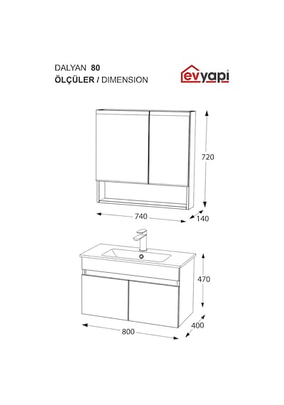 Biani Dalyan 80 Cm Banyo Dolabı Renk Mat Gri