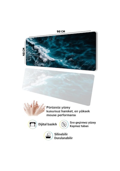 Sonictouch Klavye Mousepad 40x90cm Dikişsiz Pürüzsüz Sıvı Geçirmez Kaymaz Taban Mavi Derinlik