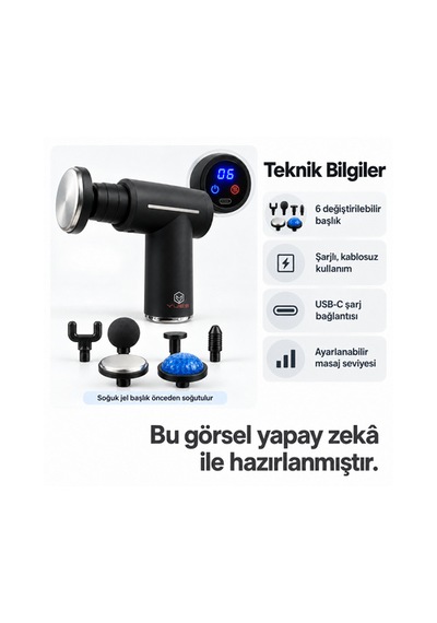 Yues Sıcak Soğuk Kompresli Şarjlı Masaj Tabancası 6 Başlık Siyah