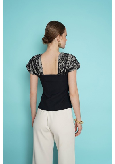 Verymoda Omuz Dantel Detaylı Kayık Yaka Bluz D2994 Siyah