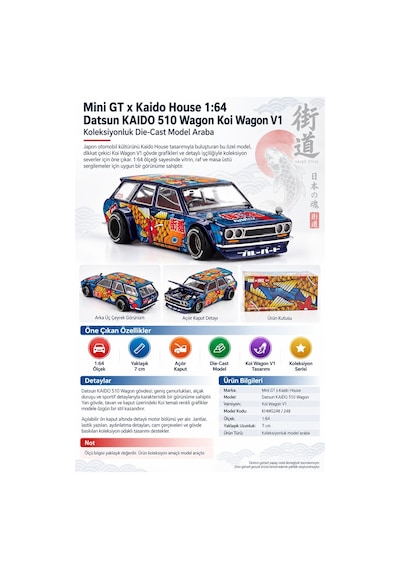 Mini Gt X Kaido House Datsun Kaıdo 510 Wagon Koi Wagon V1 Khmg248 1:64 Model Araba Yaklaşık 7 Cm