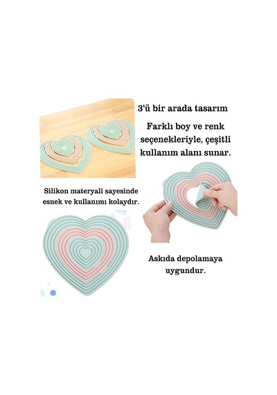 Silikon Nihale Kalp Şekilli Isıya Dayanıklı Tencere Ve Tava Altlığı Kaymaz Yüzeyli Renkli Pratik Mutfak Aksesuarı Tezgâh Koruyucu Isı Yalıtımlı Çok Amaçlı Silikon Servis Altlığı Diğer