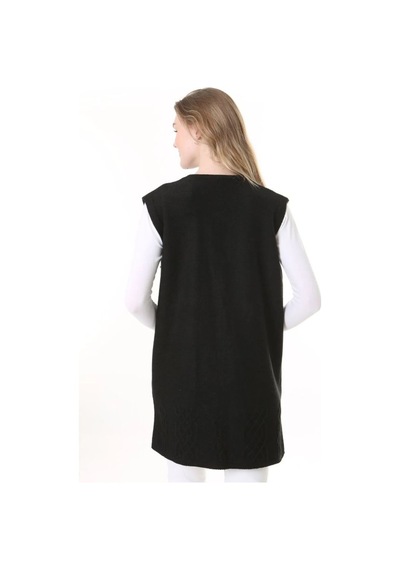 Fresh & Moda Kadın Yün Kışlık Anne Uzun Triko Yelek Lacivert