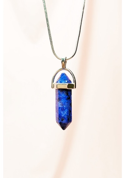 Lapis Lazuli Doğal Taşı Zincirli El Yapımı Tasarımlı Kolye Uç: 3,5 Cm Zincir: 20 Cm Kutulu Diğer