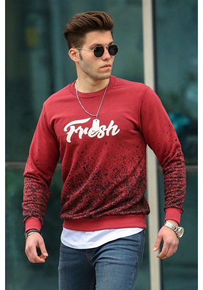 Madmext Bordo Baskılı Bisiklet Yaka Sweatshirt 2791