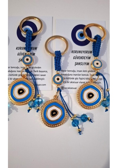 Hediyelik Nazar Boncuklu Modern Anahtarlık - Mavi 10,5 Cm