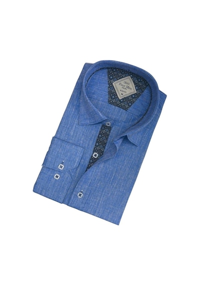 Pamuklu Uzun Kollu Mavi Erkek Gömlek Slim Fit Kalıp -9879 Mavi
