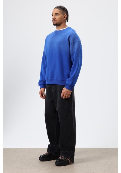 Vamos Yıkamalı Taş Detaylı Oversize Sweatshirt Saks
