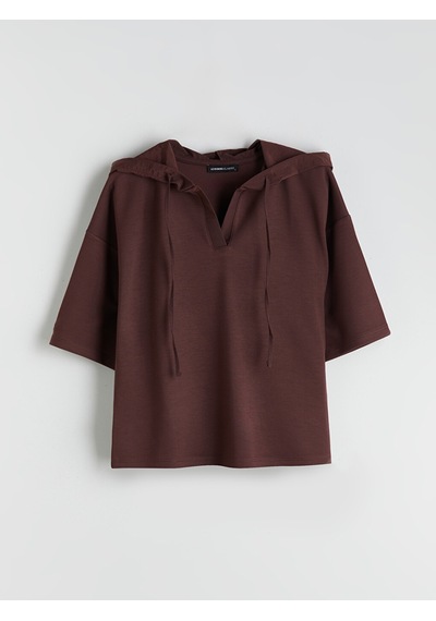 Lcw Everyday Kahverengi Düz Kısa Kollu Kadın Hoodie