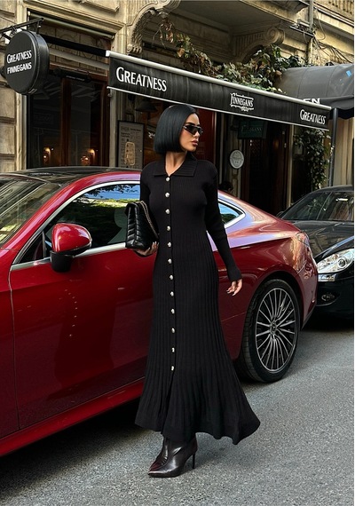 Meecy Uzun Triko Elbise Siyah&black Siyah&black