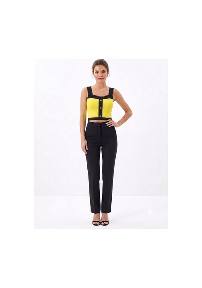 Onno Style Women Askılı Kolsuz Düğme Detaylı Triko Kadın Bluz Sarı