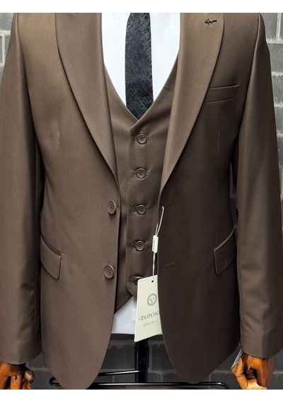 Dupont Classics Erkek Slim Fit 6 Drop Sivri Yaka Yelekli Poliviskon Çift Yırtmaç Takım Elbise Açık Kahverengi Dupont Classics Erkek Slim Fit 6 Drop Sivri Yaka Yelekli Poliviskon Çift Yırtmaç Takım Elbise Açık Kahverengi