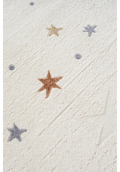 Cotto Kids Ck001r Krem Halı Renkli Yıldız Desen Kaymaz Taban Yumuşak Yıkanabilir Çocuk Odası Halısı