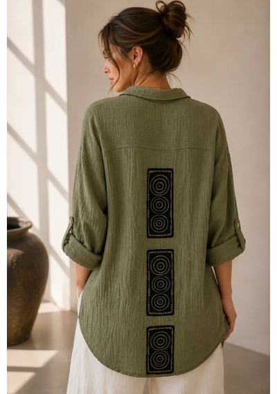 Bb Butik Basic İtalyan Seri Müslin Oversize Gömlek Dn0942 haki