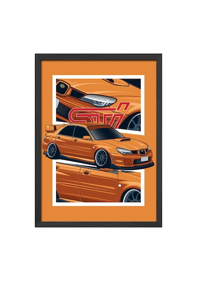 Subaru Wrx Stı Siyah Ahşap Çerçeveli Poster, Dekoratif Araba Duvar Tablosu